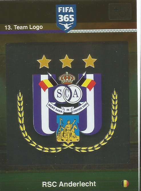 RSC ANDERLECHT - PANINI "FIFA 365" 2016 COLLECTION - FOIL "CLUB BADGE" TRADING CARD 13