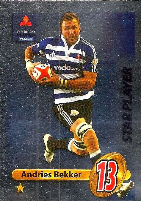ANDRIES BEKKER (WP) - BIG BALL RUGBY COLLECTION  2009 - FOIL `STAR PLAYER` TRADING CARD