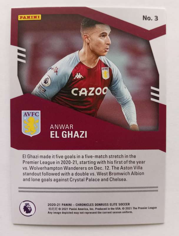 ANWAR EL GHAZI (Aston Villa) - PANINI DONRUSS ELITE EPL 2021 - ULTRA RARE Plat. CHROME CARD 11 of 23