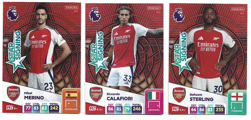 ARSENAL FC   - PANINI Eng/Premier League 2025 - COMPLETE SET of 3 "STAR SIGNING" CARDS