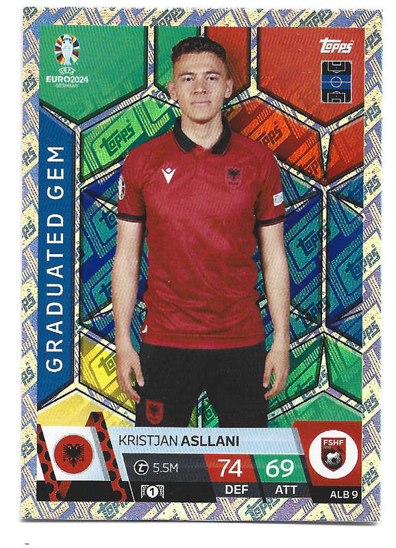 KRISTJAN ASLLANI - Topps `UEFA EURO 2024` Collection - FOIL`GRADUATED GEM` Trading Card ALB9