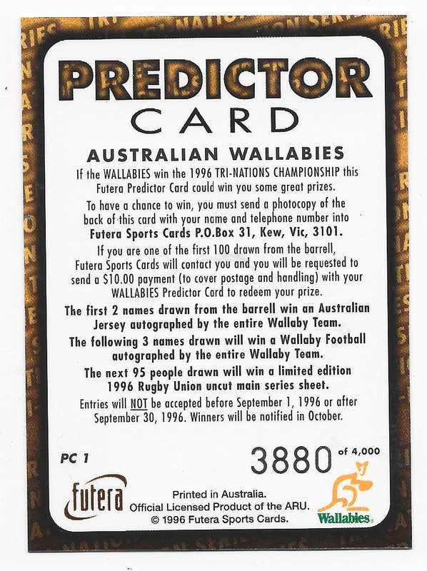 AUSTRALIA - FUTERA RUGBY 1996 COLLECTION - `HOBBY` GOLD `PREDICTOR` CARD PC2 3880 of 4000