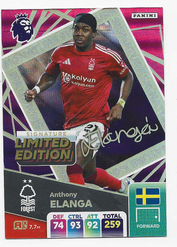 ANTHONY ELANGA - PANINI English Premier League 2024/25 - RARE "SIGNATURE LIMITED EDITION" CARD
