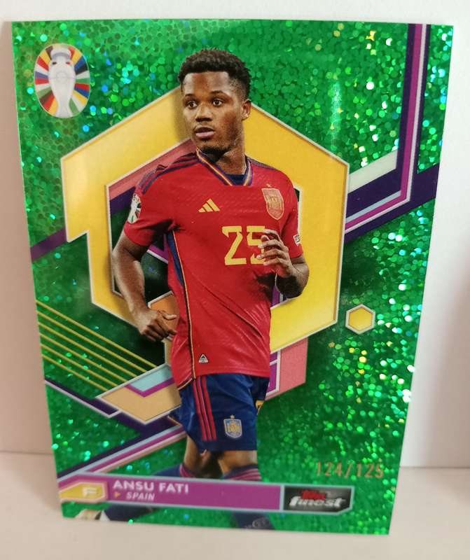 ANSU FATI - TOPPS FINEST Road/Euro 2024 - GREEN CHROME TRADING CARD 124 of 125