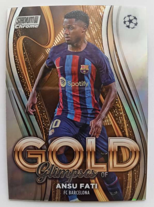 ANSU FATI (Barcelona) - TOPPS STADIUM CHROME  Champ./League 2023 - CHROME "GOLD" TRADING CARD GG-AF
