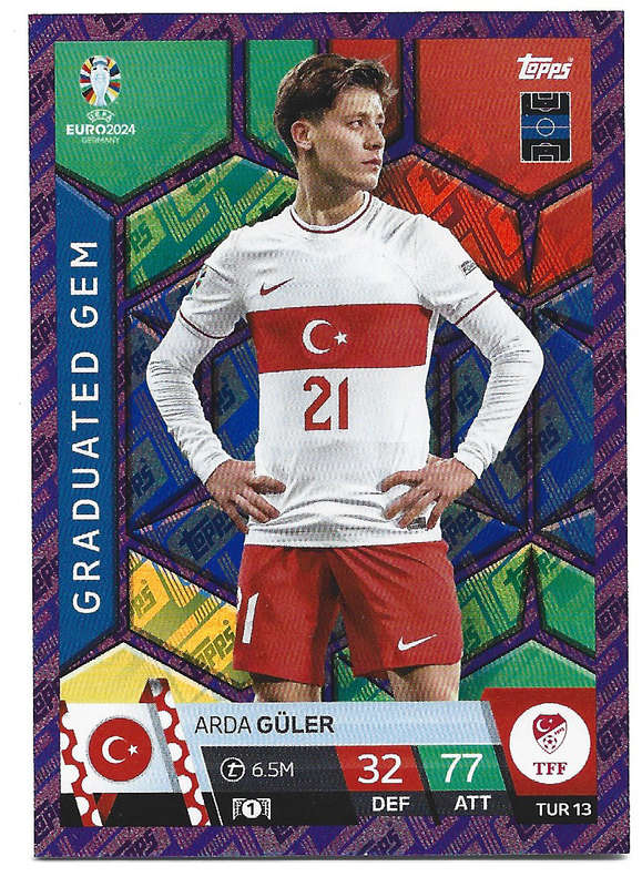 ARDA GULER - Topps `UEFA EURO 2024` Collection - ROOKIE  PURPLE PARALLEL`GRADUATED GEM` Trading Card
