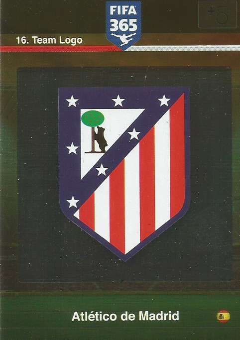 ATLETICO DE MADRID - PANINI "FIFA 365" 2016 COLLECTION - FOIL "CLUB BADGE" TRADING CARD 16