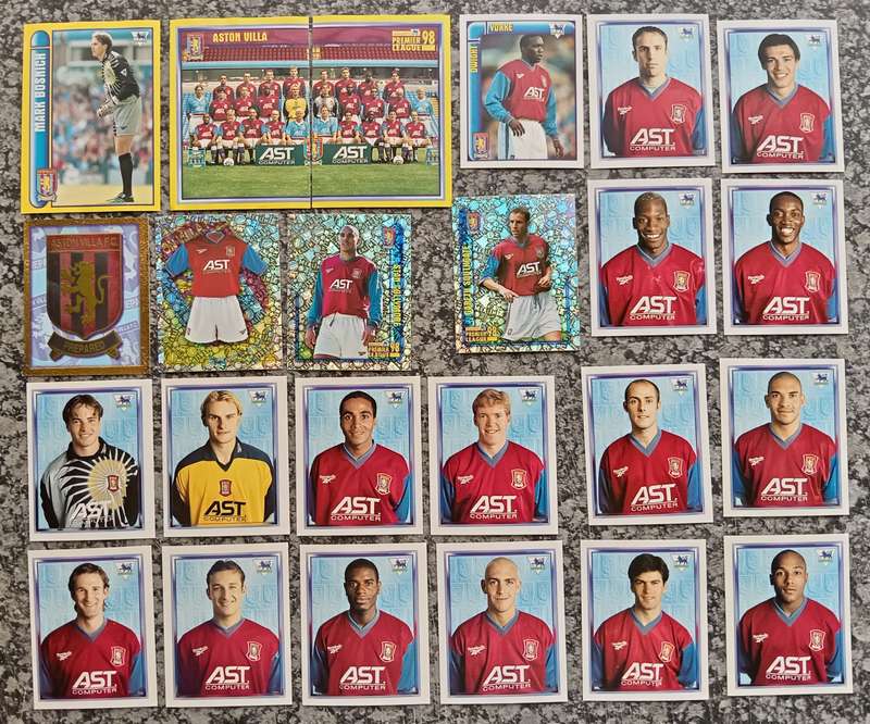 ASTON VILLA FC - MERLIN Premier League sticker collection 1998 - COMPLETE TEAM SET OF 24 STICKERS