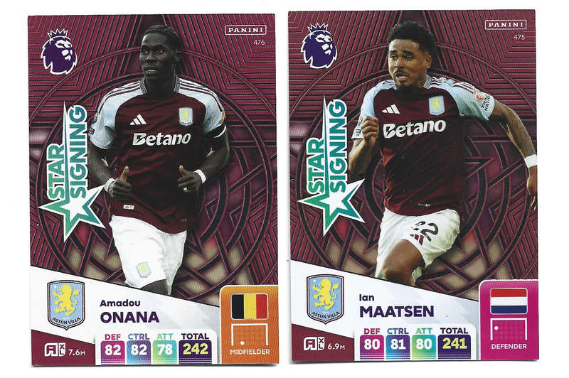 ASTON VILLA FC   - PANINI Eng/Premier League 2025 - COMPLETE SET of 2 "STAR SIGNING" CARDS