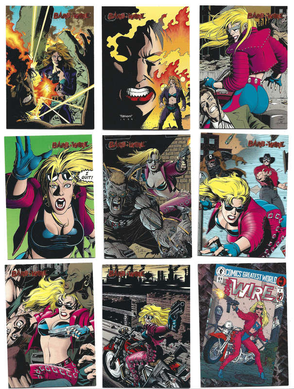 PAMELA ANDERSON - BARB WIRE the Movie - Lot of 9 COMIC BAD GIRL BEGGININGS ART GALELRY Trading Cards
