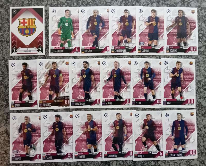 BARCELONA FC - TOPPS UEFA CHAMPIONS LEAGUE 2024/25 Collection -COMPLETE TEAM SET of 18 TRADING CARDS
