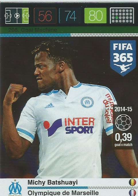 MICHY BATSUAYI - PANINI "FIFA 365" 2016 COLLECTION - FOIL "GOAL MACHINE" TRADING CARD 208