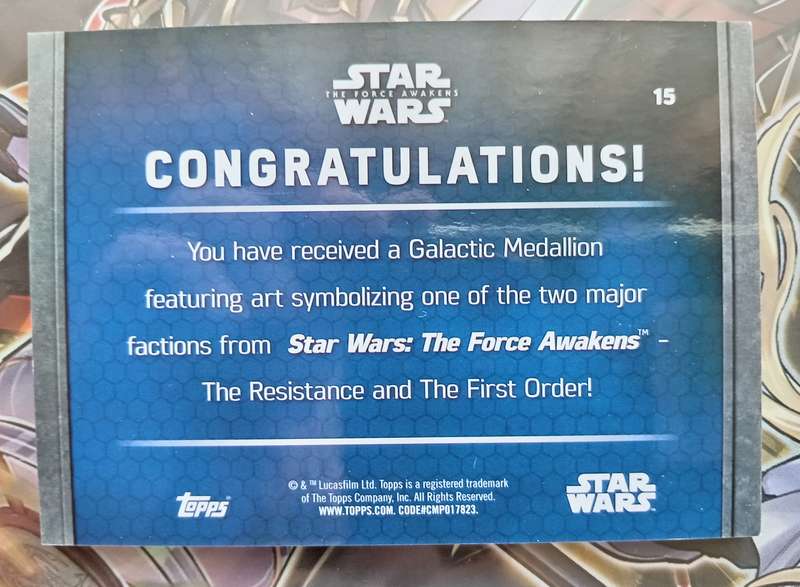 BB8 - TOPPS STAR WARS "The Force Awakens" Movie Collection 2017 - RARE "GALACTIC MEDALLION MEMO CARD