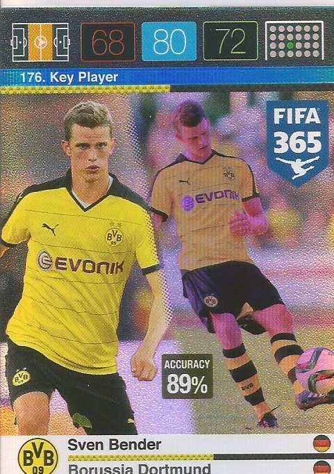 SVEN BENDER - PANINI "FIFA 365" 2016 COLLECTION - FOIL "KEY PLAYER" TRADING CARD 176