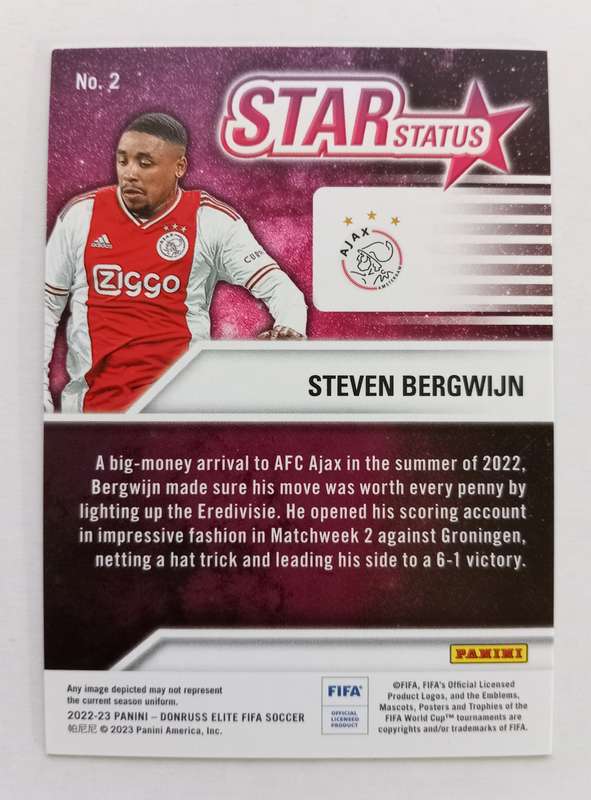 STEVEN BERGHUIS (Ajax) - PANINI DONRUSS ELITE FIFA SOCCER 2023 - PINK STAR STATUS TRADING CARD 2