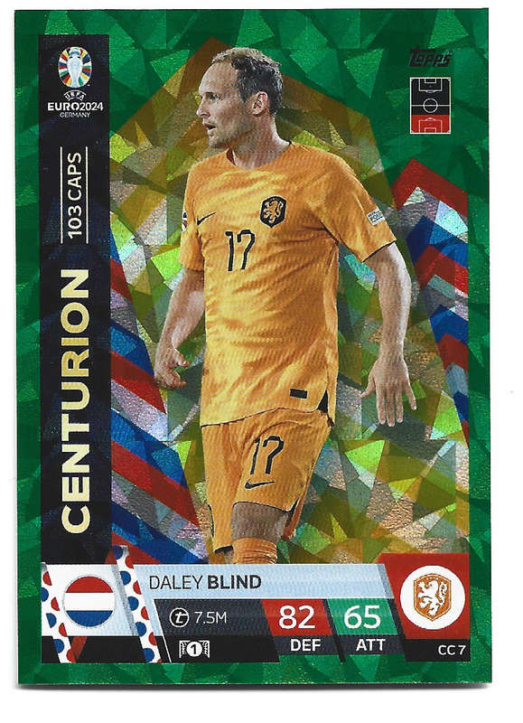 DALEY BLIND - Topps `UEFA EURO 2024` Collection -  EMERALD PARALLEL`CENTURION` Trading Card CC7