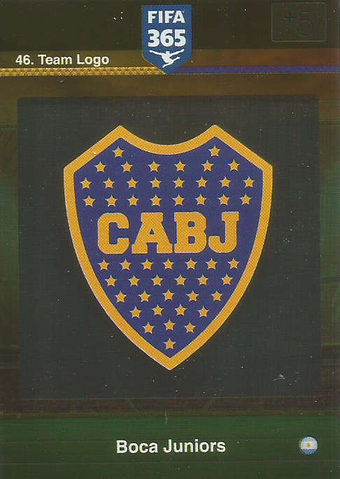 BOCA JUNIORS - PANINI "FIFA 365" 2016 COLLECTION - FOIL "CLUB BADGE" TRADING CARD 46