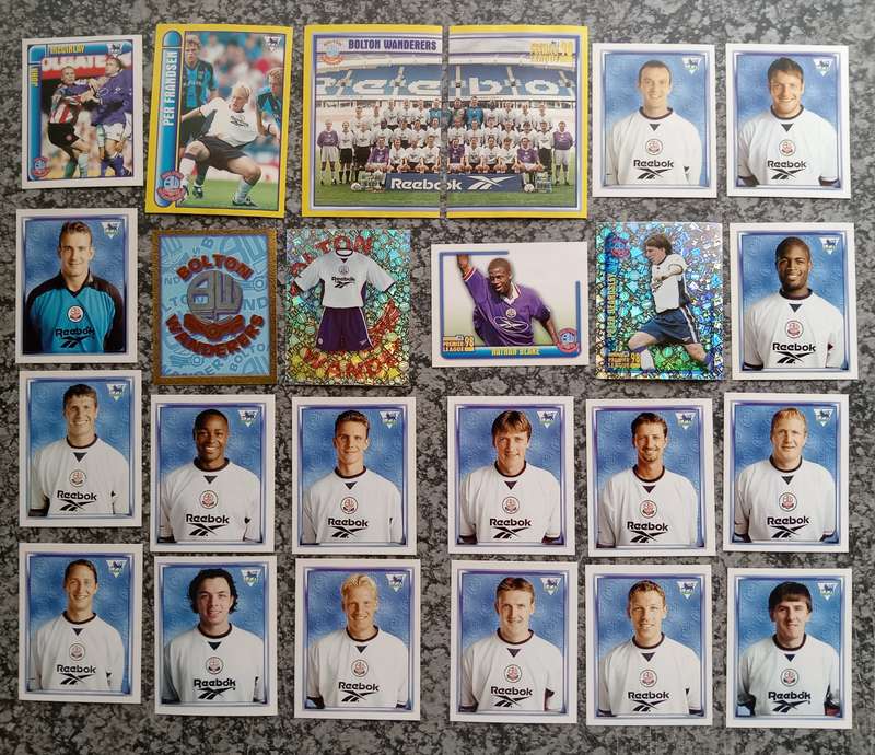 BOLTON WANDERERS - MERLIN Premier League sticker collection 1998 - COMPLETE TEAM SET OF 24 STICKERS