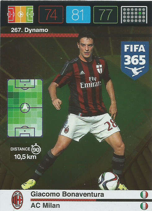 GIACOMO BONAVENTURA - PANINI "FIFA 365" 2016 COLLECTION - FOIL "DYNAMO" TRADING CARD 267