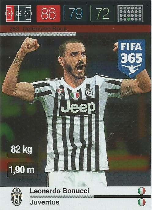 LEONARDO BONUCCI - PANINI "FIFA 365" 2016 COLLECTION - FOIL "DEFENSIVE ROCK" TRADING CARD 253