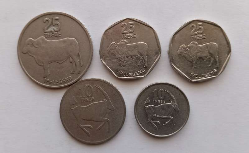 BOTSWANA  - LOT of 5 MIXED VALUES COINS - CIRCULATED COINS