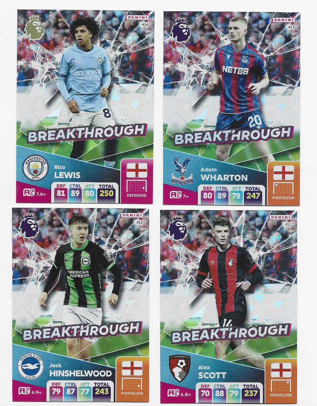 PANINI English Premier League 2024/25 - COMPLETE SET of 4 FOIL "BREAKTHROUGH" TRADING CARDS