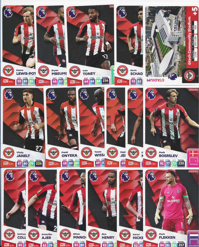 BRENTFORD FC  - PANINI English Premier League 2024/25 - COMPLETE TEAM SET of 23 TRADING CARDS