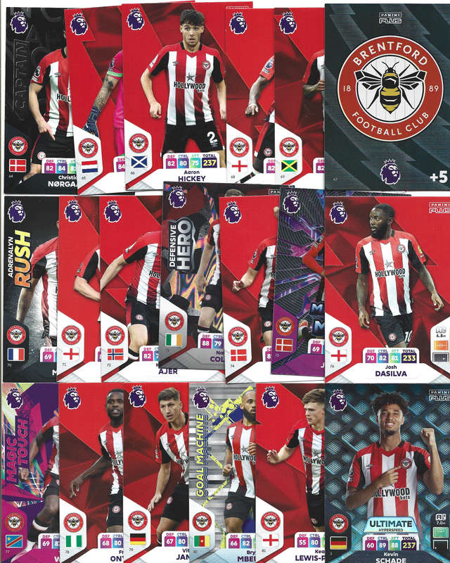 BRENTFORD FC - PANINI English Premier League PLUS 2024 - COMPLETE TEAM SET of 19 TRADING CARDS