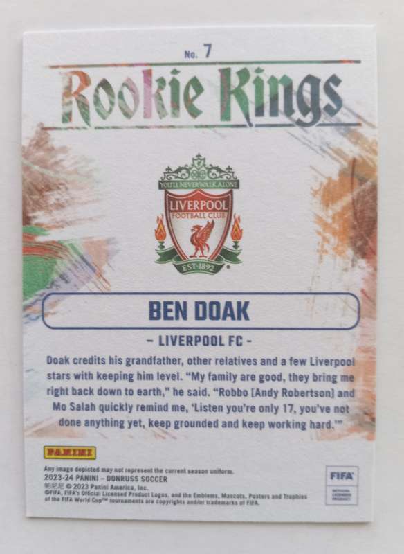 BEN DOAK (Liverpool) - PANINI DONRUSS ROOKIE KINGS 2023/24 - BRONZE ROOKIE TRADING CARD 7