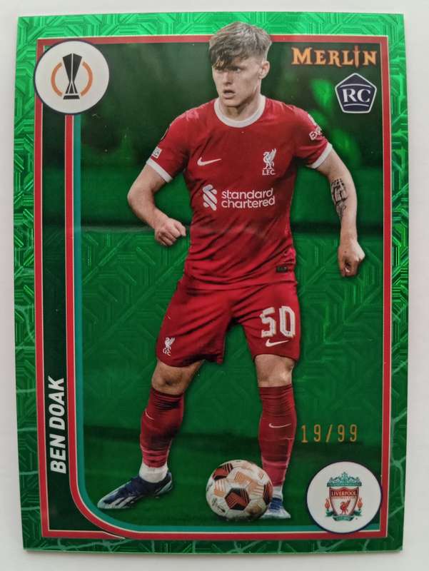 BEN DOAK (Liverpool) - TOPPS MERLIN Champ/League 2024 - ROOKIE EMERALD TRADING CARD 19 of 99