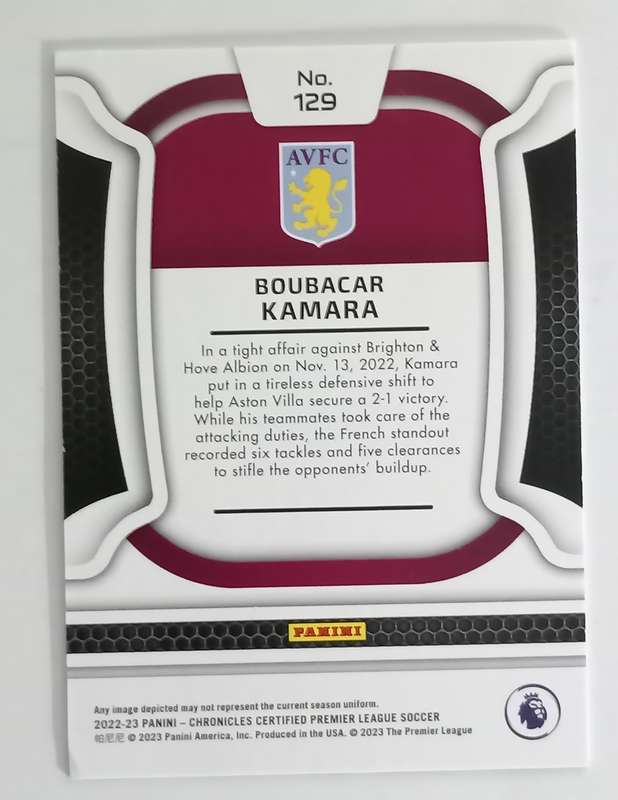 BOUBACAR KAMARA (A. Villa) - PANINI CHRONICLES PREMIER LEAGUE 2023 - RED CHROME CARD 80 of 99