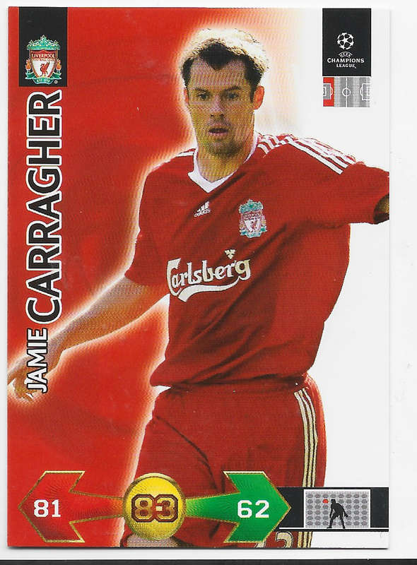 JAMIE CARAGHER (Liverpool)  - PANINI CHAMPIONS LEAGUE `S/STRIKES` 2009/10 - `BASE` TRADING CARD