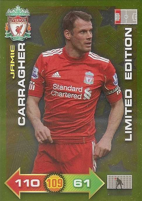 JAMIE CARRAGHER - PANINI LIVERPOOL 2011/12 COLLECTION - RARE  GOLD  "LIMITED EDITION" TRADING CARD