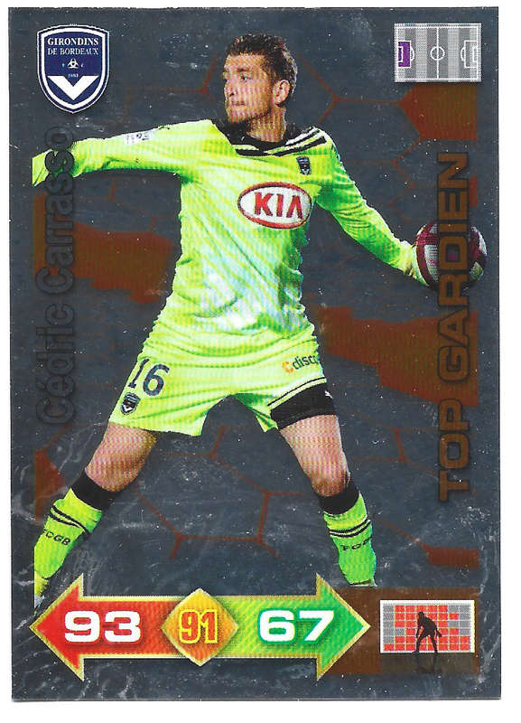 CEDRIC CARRASSO - PANINI FRENCH "LIGUE 1" 2011/2012 - FOIL  "GOAL STOPPER" TRADING CARD