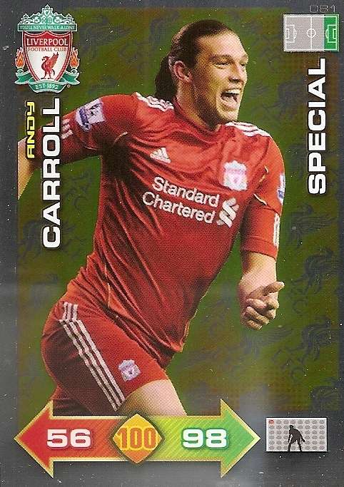 ANDY CARROLL - PANINI LIVERPOOL 2011/12 COLLECTION - RARE  GOLD  "SPECIAL" TRADING CARD 81