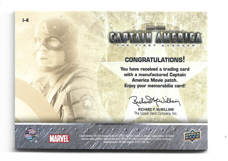 CAPTAIN AMERICA - UPPER DECK 2011 MOVIE COLLECTION - RARE `INSIGNIA PATCH` TRADING CARD I4