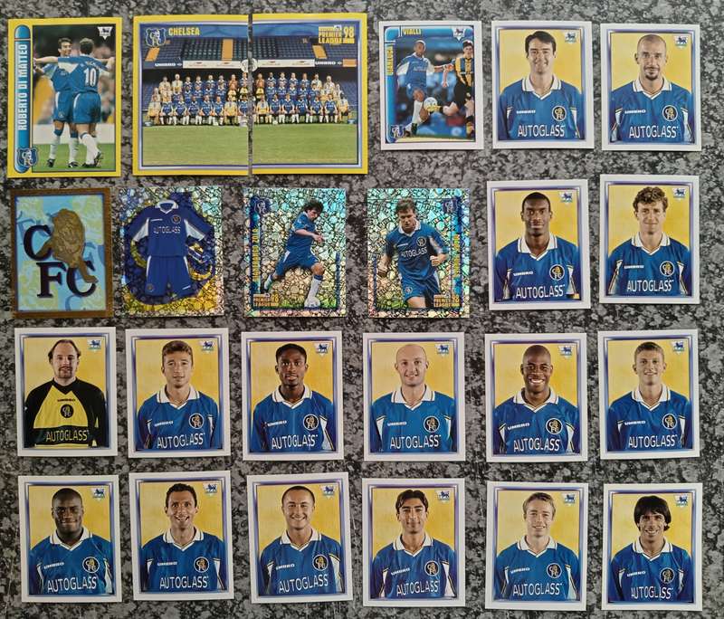 CHELSEA FC - MERLIN Premier League sticker collection 1998 - COMPLETE TEAM SET OF 24 STICKERS