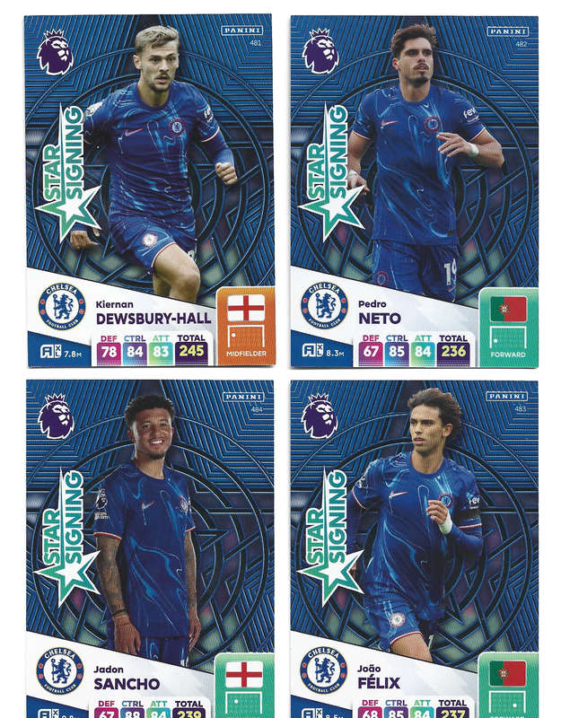 CHELSEA  - PANINI Eng/Premier League 2025 - COMPLETE SET of 4 "STAR SIGNING" CARDS