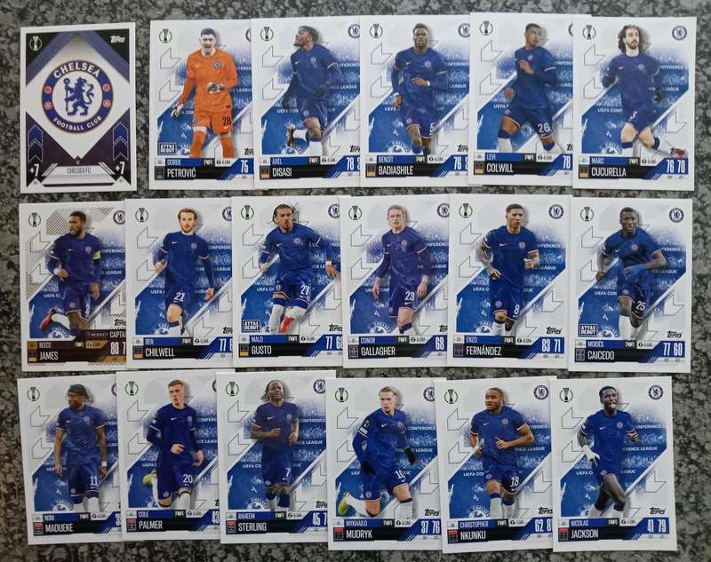 CHELSEA FC - TOPPS UEFA CHAMPIONS LEAGUE 2024/25 Collection -COMPLETE TEAM SET of 18 TRADING CARDS