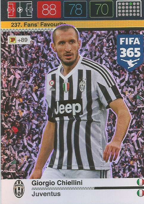 GIORGIO CHIELLINI - PANINI "FIFA 365" 2016 COLLECTION - FOIL "FANS FAVOURITE" TRADING CARD 237