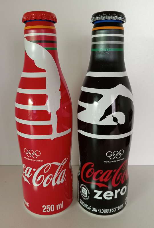 COCA COLA OLYMPICS PARTNERS Set of 2 ALLUMINIUM BOTTLES SEALED