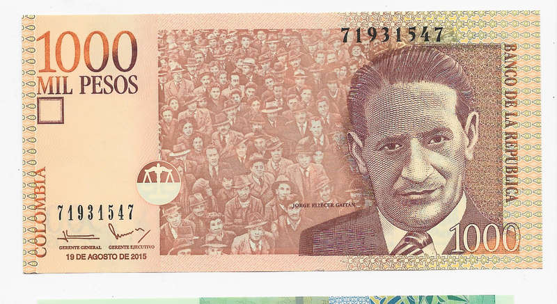 BANK of COLOMBIA  - 1000 PESOS BANK NOTE 2015 - NOTE in UNC CONDITION