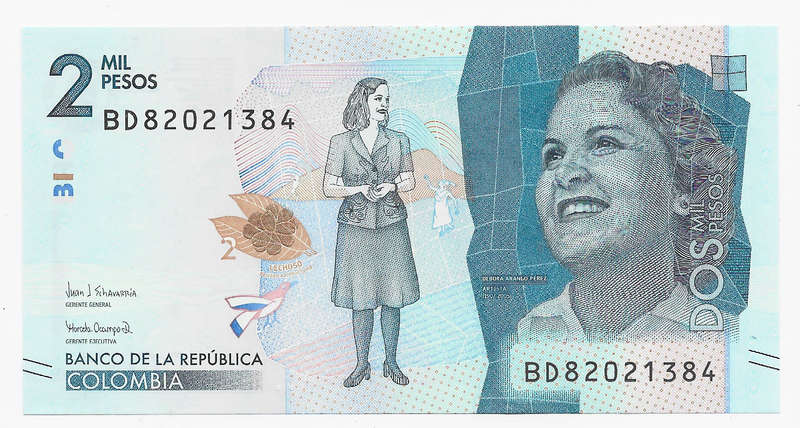 BANK of COLOMBIA  - 2000 PESOS BANK NOTE 2019 - NOTE in UNC CONDITION