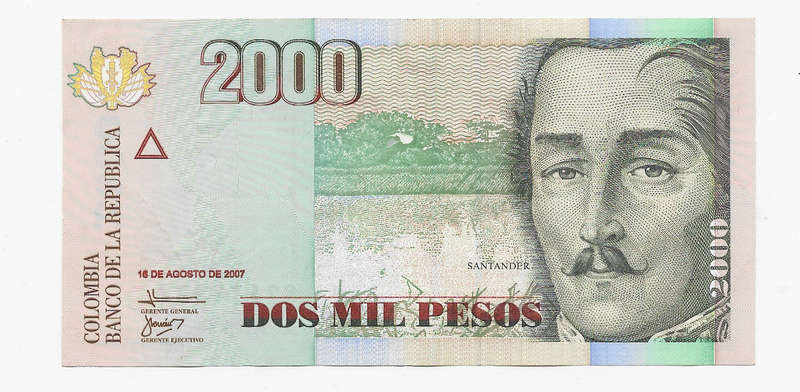 COLOMBIA BANK  - 2000 PESOS BANK NOTE 2007 - USED NOTE in EF CONDITION