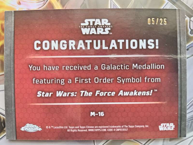 COLONEL DATOO - STAR WARS `THE FORCE AWAKENS`2017  - RARE "INSIGNIA PATCH" MEMO TRADING CARD 6 of 25