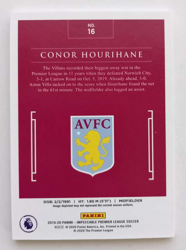CONOR HOURIHANE (A.Villa) - PANINI IMMACULATE COLLECTION 2020 - RARE TRADING CARD 24 of 35