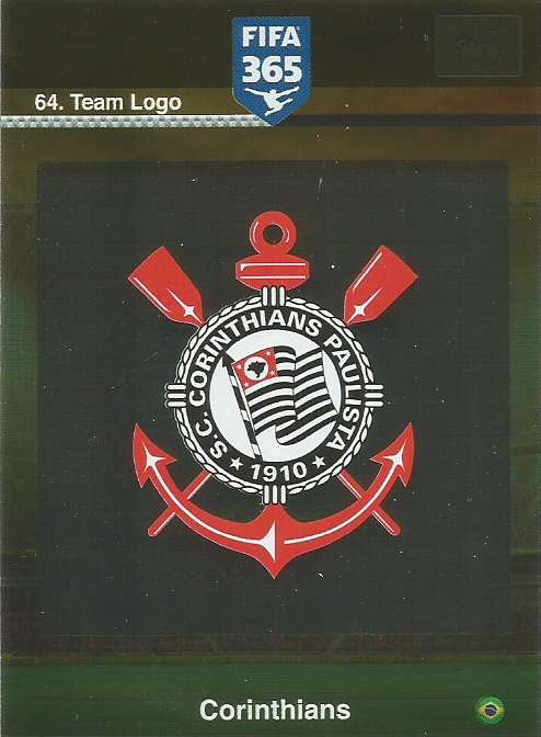 CORINTHIANS - PANINI "FIFA 365" 2016 COLLECTION - FOIL "CLUB BADGE" TRADING CARD 64