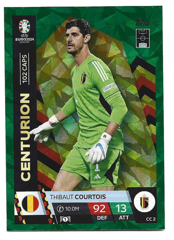 THIBAUT COURTOIS - Topps `UEFA EURO 2024` Collection -  EMERALD PARALLEL`CENTURION` Trading Card CC2