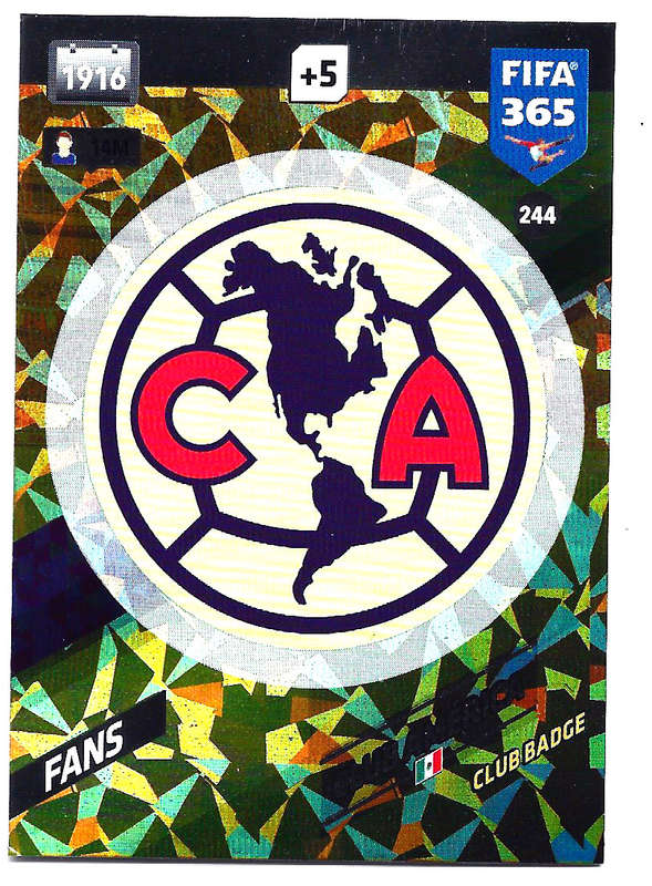 CLUB AMERICA - PANINI `FIFA 365 2018` COLLECTION - FOIL `CLUB BADGE` TRADING CARD 244