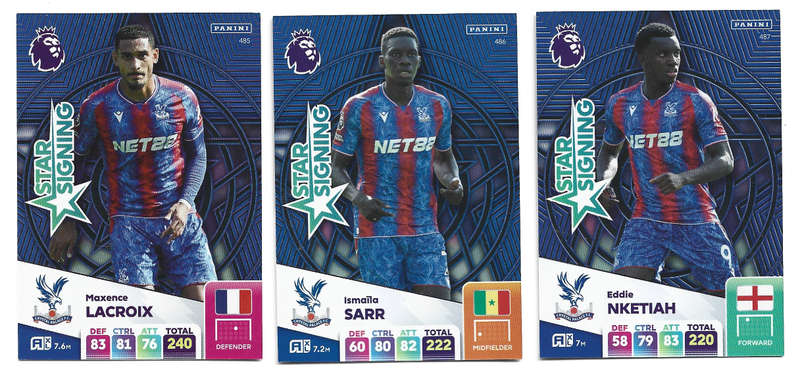 CRYSTAL PALACE  - PANINI Eng/Premier League 2025 - COMPLETE SET of 3 "STAR SIGNING" CARDS